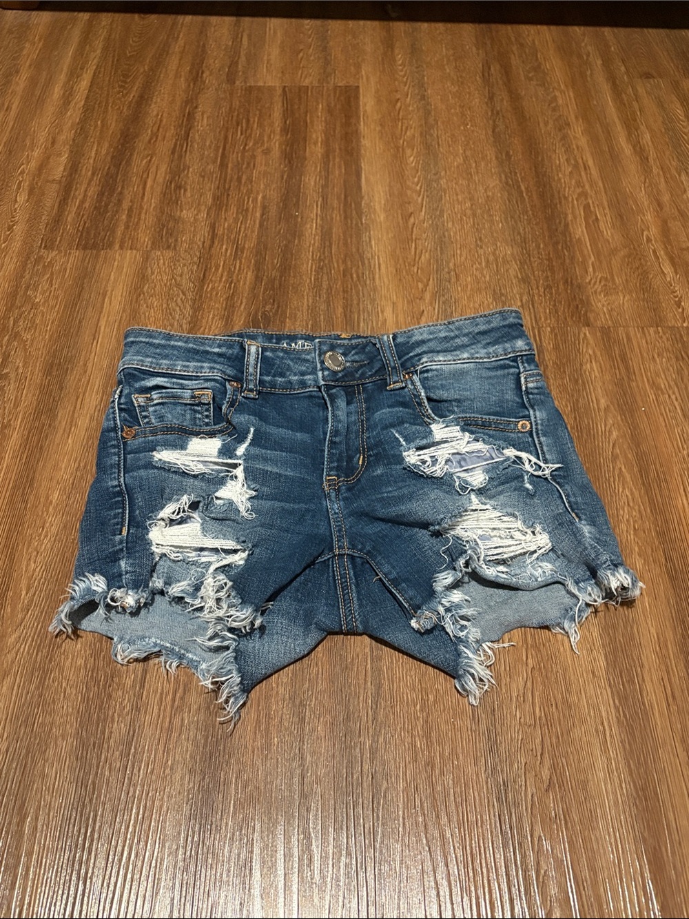 Distressed American Eagle Women's Denim Shorts - Blue SZ 0